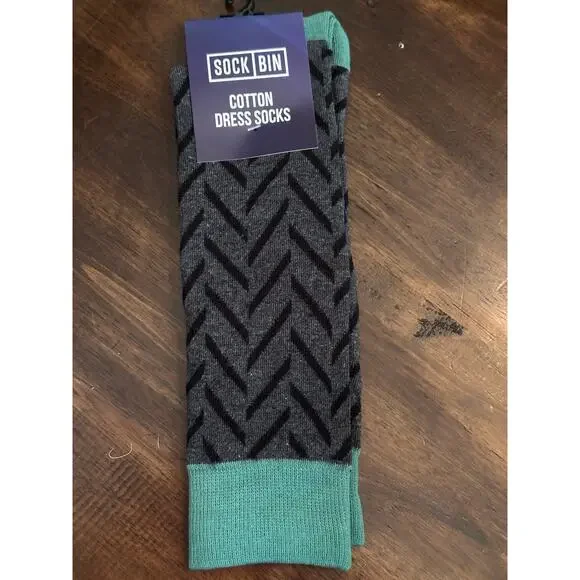 Sock Bin Mens Chevron Cotton Dress Socks Gray Teal Herringbone Pattern - Picture 1 of 2